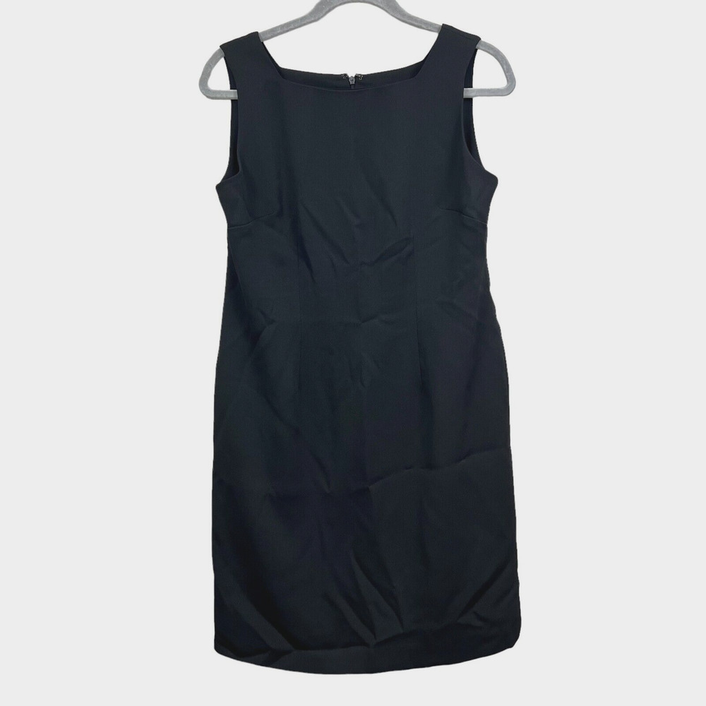 Laura Scott Petite Womens Sheath Dress Square Neck Lined Sleeveless Black 10P*